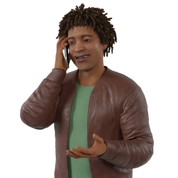 3D渲染肖像画与电话交谈的黑暗男子包括阿尔法路径 — 图库照片