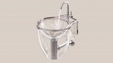 3D animasyon şeffaflığı. El yıkama için hijyenik malzeme. Sifonu aç ve su dışarı çıksın..