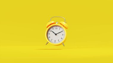 Sarı zemin ve arkaplan üzerinde süzülen bir sarı alarm saati oluşturur..