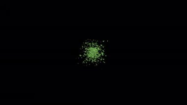 3D yeşil yaprakların patlaması ve kameraya doğru uçması alfa matte içerir..