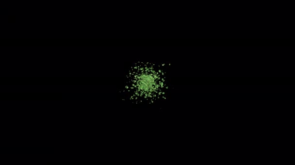 Animatie Van Groene Bladeren Exploderen Vliegen Naar Camera Omvat Alfa — Stockvideo