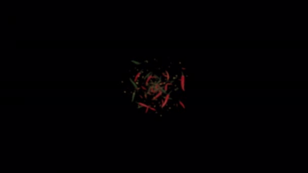 Animação Vermelho Verde Sementes Pimenta Explodindo Para Câmera Girando Câmera — Vídeo de Stock