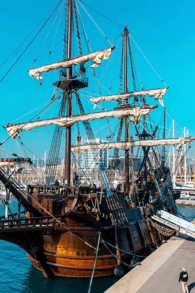 Stock image Badalona, Spain-November 13, 2022. Galen Andaluca, reproduction of a 17th century Spanish six-deck galleon, built by Ignacio Fernndez Vial