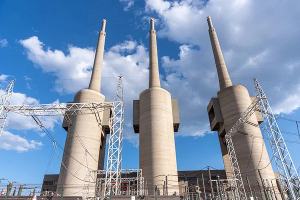 stock image Thermal power station popularly known as the thermal power station of the three chimneys was a conventional cycle thermoelectric installation located between the towns of Sant Adri del besos and Badalona, Spain