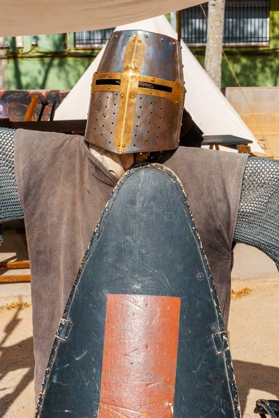 Armour Helmet Middle Ages Festival Recreating Medieval Era — Stock Photo, Image