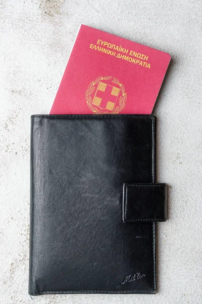 Ελληνικό Διαβατήριο Και Σφραγίδα Έννοια Διακοπών Και Επαγγελματικών Ταξιδιών — Φωτογραφία Αρχείου