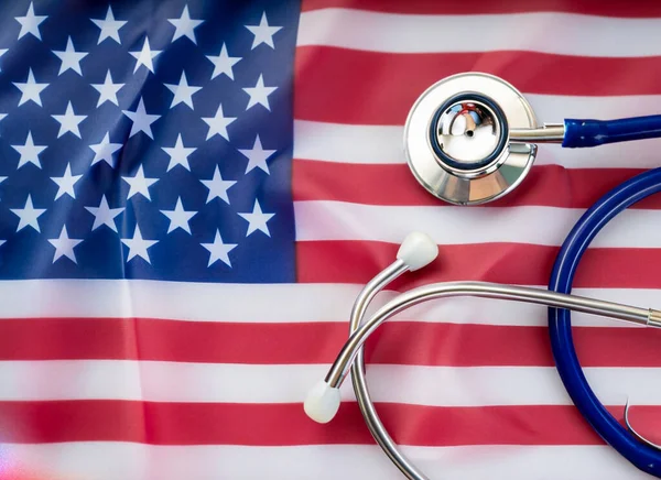 Health Care Medical Stethoscope Flag Health Insurance Concept — Stock Photo, Image