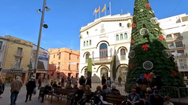 Badalona Spanyolország 2023 November Badalona Városháza Spanyolország Karácsonyfa Dekorációk — Stock videók