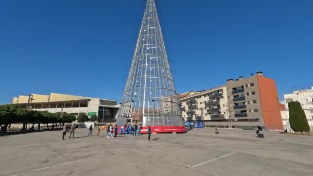 Badalona Spanje November 2023 Grote Metalen Kerstboom Led Verlichting Badalona — Stockvideo