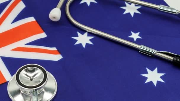 Stethoscoop Australische Vlag Medische Conceptuele Achtergrond — Stockvideo