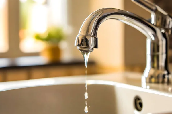 Undichter Küchenhahn Konzept Wasserknappheit Dürre Stockfoto
