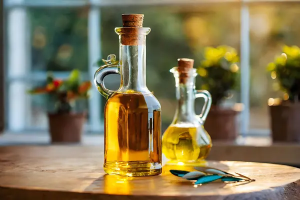 Mediterrane Essenz Olivenöl Flüssiges Gold Artisan Olivenöl Reich Und Rein Stockfoto