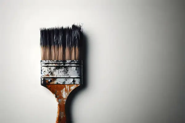 Aged Paintbrush Against White Background. A well-used paintbrush, showcasing the beauty in wear and tear, perfect for DIY themes