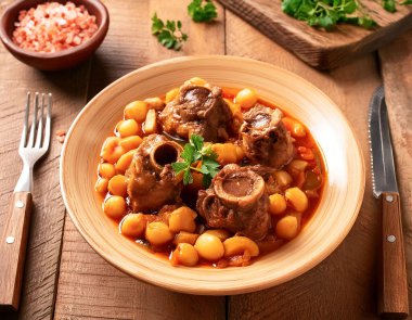 Geleneksel bir İtalyan yemeği olan Ossobuco, nohutlarla eşleştirilerek, kırsal bir ortamda servis edilir.