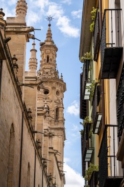 Logroo Co-cathedral. Erected in the 15th century, retouched and enlarged during the 17th and 18th centuries. Detail of the upper part of the bell tower. Logrono. La Rioja, Spain. clipart