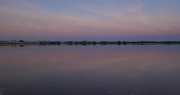 イージュ モルツと沼の上の日没 フランスのカマルグ — ストック動画
