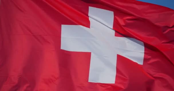 瑞士在风中挥舞的旗帜 — 图库视频影像