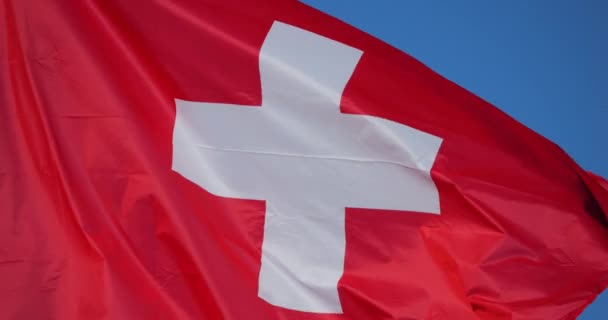 Bandiera Della Svizzera Sventola Nel Vento — Video Stock