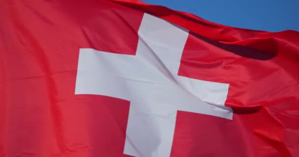 Svájc Integetett Szél Zászlaja — Stock videók