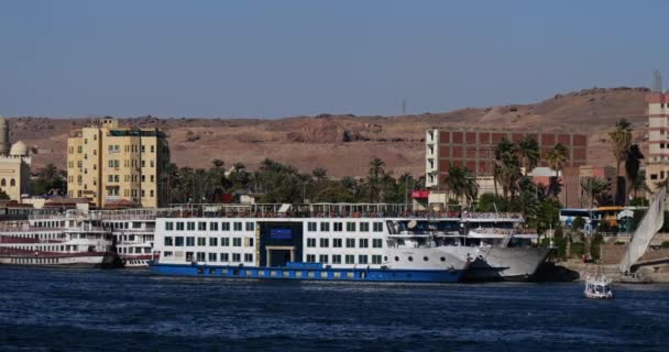 Hajós Körutazások Dokkolt Folyón Nílus Aswan Egyiptom — Stock videók