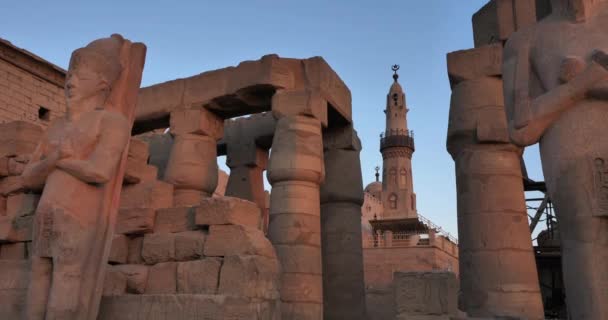 Статуя Фараона Рамсеса Храме Луксора Луксор Египет — стоковое видео
