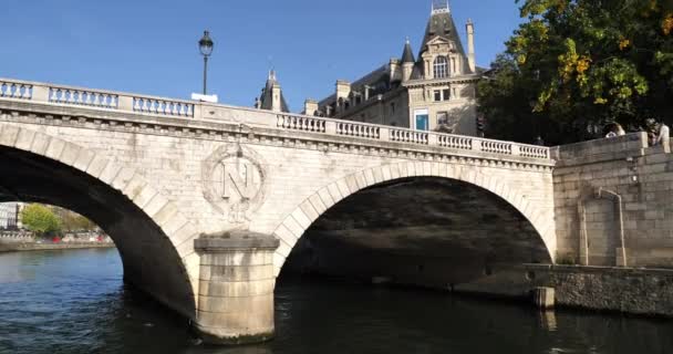 Pont Saint Michel Brzeg Sekwany Paryż Francja — Wideo stockowe