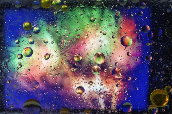 Abstrakcyjne Kolorowe Tło Różnymi Olejkami Małe Wiele Pęcherzyków Powierzchni Wody — Zdjęcie stockowe