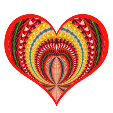 Aşk günü için kalp şekli sembolü. Beyaz arkaplanda farklı renk figürleri var.