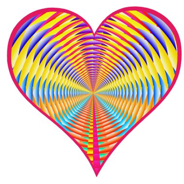 Aşk günü için kalp şeklindeki sembol beyaz arka planda izole edilmiş çeşitli renkli figürlerden burkulmuştur.