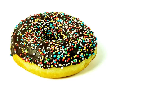 Runde Donut Mit Loch Mit Schokolade Bedeckt Und Streusel Auf — Stockfoto