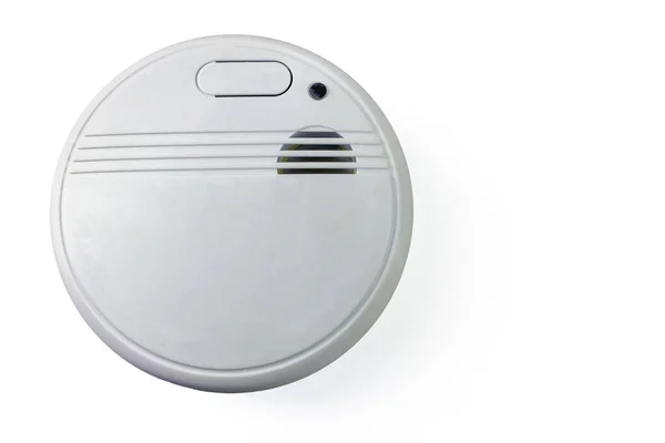 白色背景图上孤立的带声音警笛的烟雾探测器 — 图库照片