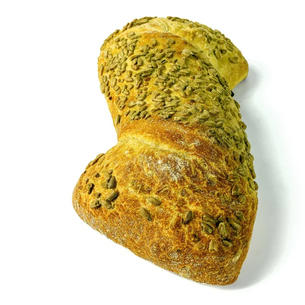 Ciabatta Bread Wheat Flour Product Sunflower Seeds Isolated White Background — Stock Photo, Image