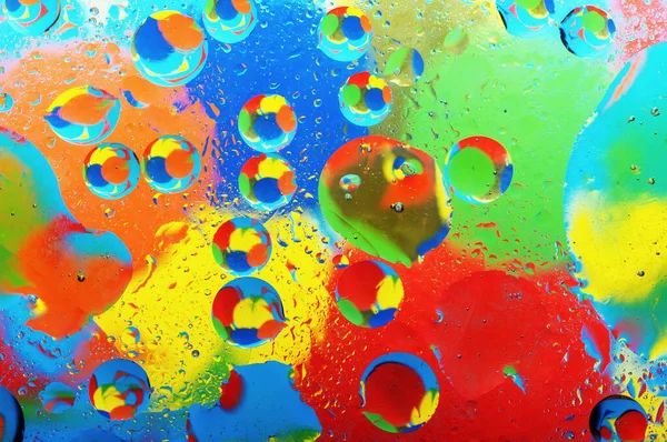 Abstrakcyjne Kolorowe Tło Kropli Oleju Wiele Pęcherzyków Powierzchni Wody — Zdjęcie stockowe