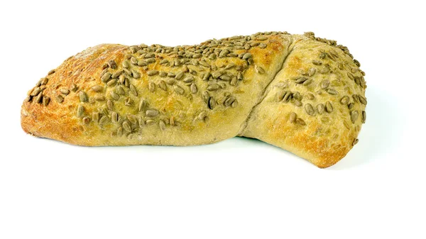 Ciabatta Brood Van Tarwemeel Met Zonnebloemzaadvulling Geïsoleerd Witte Achtergrond Zijaanzicht — Stockfoto