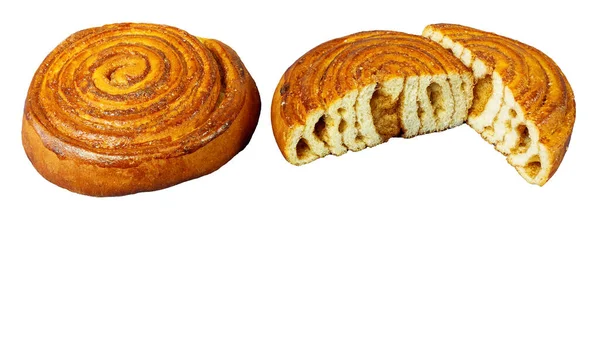 Gewalste Broodjes Slakken Met Kaneel Bedekt Met Suiker Een Witte — Stockfoto