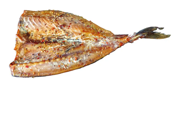 Filetto Pesce Sgombro Affumicato Caldo Isolato Sfondo Bianco Con Spazio — Foto Stock