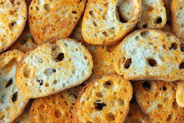 Stapel Van Geroosterd Brood Plakjes Met Tomaat Mozzarella Smaak Bovenaanzicht — Stockfoto