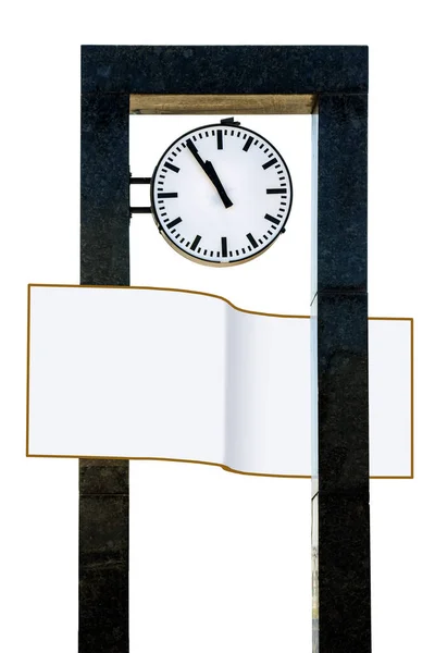 Outdoor Clock White Background Rectangular Dark Frame Isolated Place Text — Stock Photo, Image