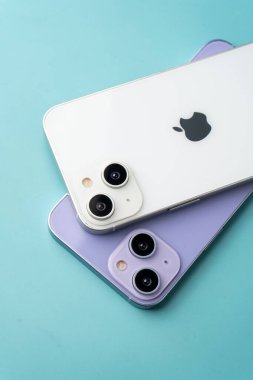 West Bangal, India - January 10, 2022 : Apple iphone 14 series in frame with colorful background.