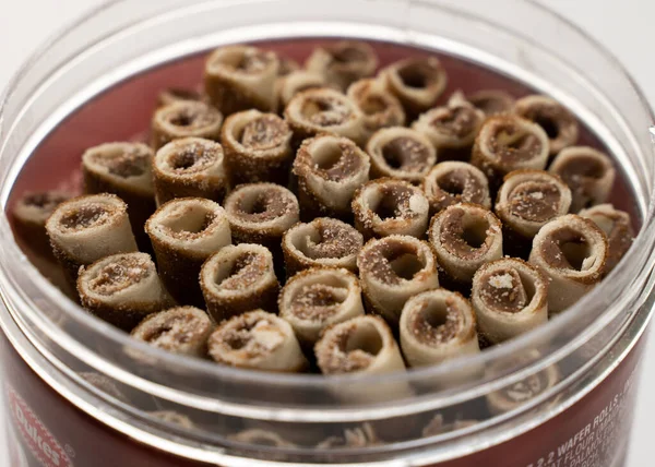 Rollos Oblea Con Chocolate Aislado Sobre Fondo Blanco — Foto de Stock