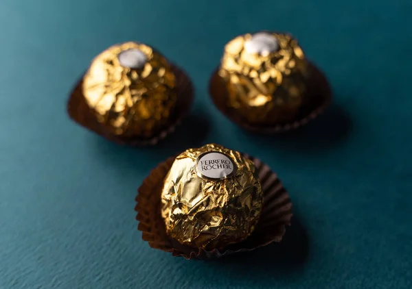 stock image West Bangal, India - May 20, 2023 : Ferrero Rocher chocolate photos shot on different background.