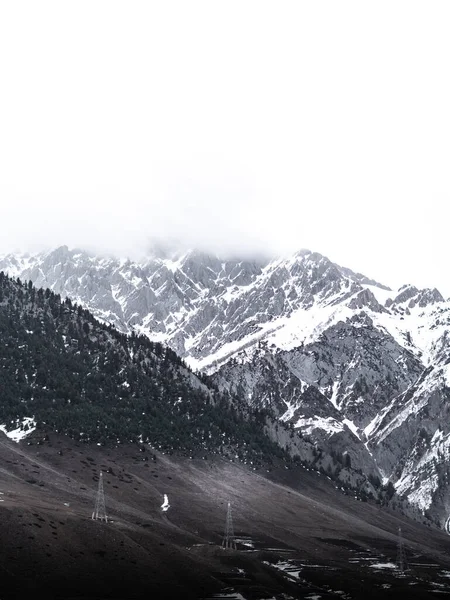Vackert Vinterlandskap Med Snötäckta Träd Och Berg Kashmir — Stockfoto