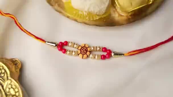 Raksha Bandhan Fundal Elegant Rakhi Cereale Orez Fundal Texturat Din — Videoclip de stoc