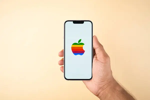 stock image West Bangal, India - April 20, 2022 : Apple logo on phone screen stock image.