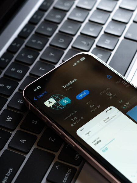 West Bangal, India - February 20, 2023 : Apple Translate app on phone screen stock image.