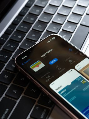 Assam, Hindistan - 30 Mart 2021: Telefon ekranında Apple Cüzdan logosu.