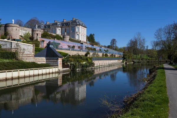 Hosszúság Franciaország 2023 Április Gyönyörű Századi Chateau Long Somme Folyó — Stock Fotó