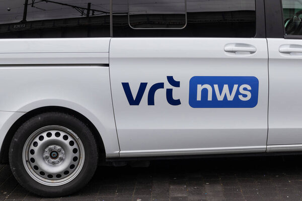 AALST, BELGIUM, 11 FEBRUARY 2024: Logo for the VRT (news department), it  is the national public-service broadcaster for the Flemish Community of Belgium.