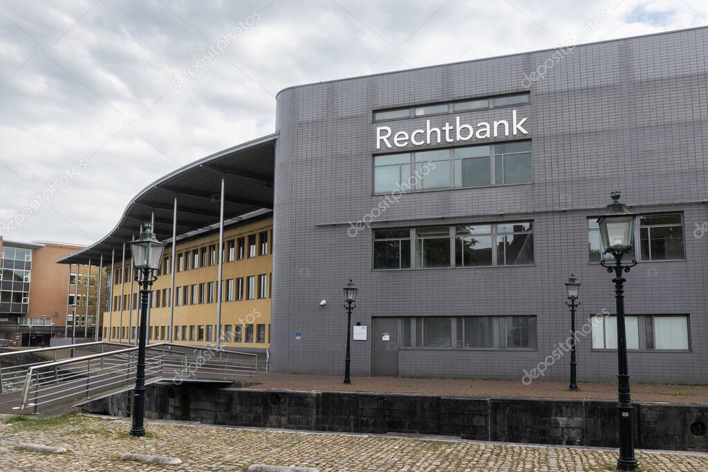 MIDDELBURG, NETHERLANDS, 20 APRIL 2025: Exterior view of the Zeeland- West Brabant Court House in Middelburg. Built in 1995 and designed by Hubert-Jan Henket. Illustrative Editorial.