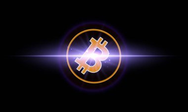 Dijital arkaplanda bitcoin-btc logosunun resimleri. 